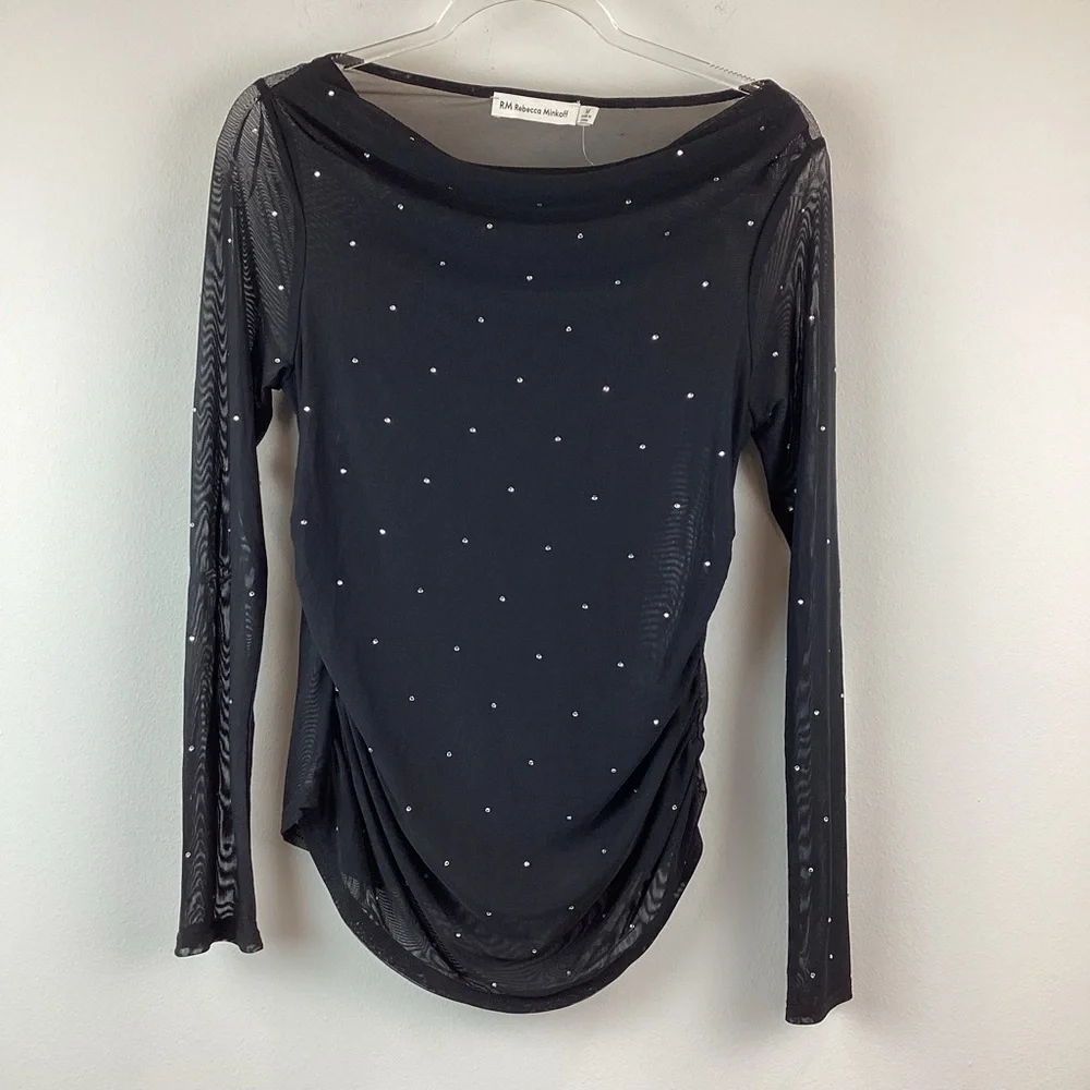 NWOT Rebecca Minkoff Black Sheer Gemstone Top | Medium